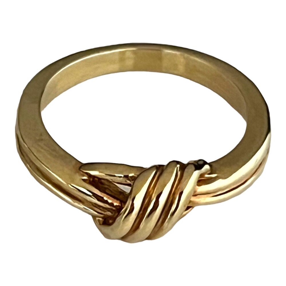 Vintage 1980s Knot Ring Size 7 Gold Plated Band - 4B